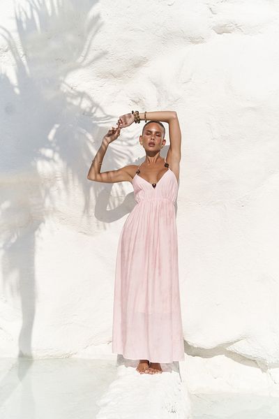 MAİ COLLECTİON Aden Bead Detail Pink Dress