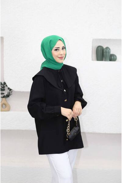 Suede Style 10072 - İplik Bağlamalı Bebe Yaka Kadın Uzun Gömlek