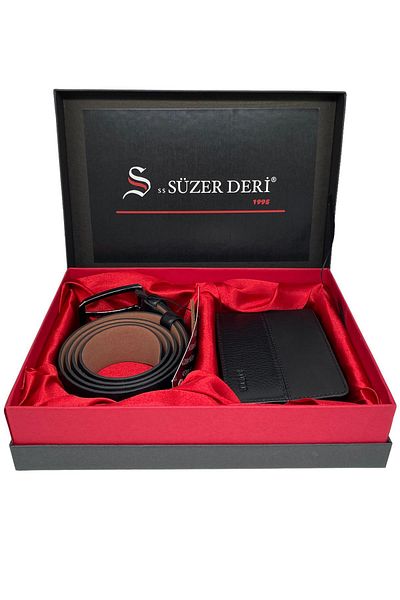 Süzer Deri Σετ σε συσκευασία δώρου - Ζώνη και πορτοφόλι από γνήσιο δέρμα (Πακέτο γαμπρού)