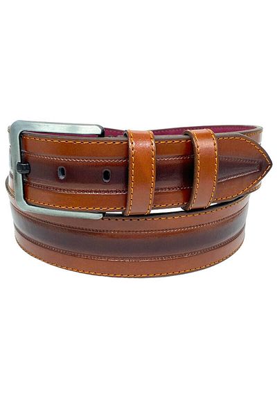 Süzer Deri Αθλητική τζιν ζώνη Tan Faux Leather ραμμένο μοντέλο 4,5 cm - 4523-61-22ks