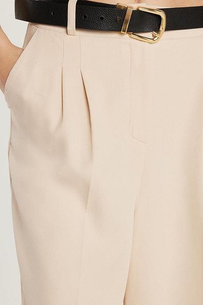 Tudors Women's Regular Fit Pleated Flared Beige Trousers