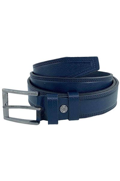 Süzer Deri Κλασική ανδρική ζώνη από γνήσιο δέρμα Navy Blue ραμμένη 3,5 cm - 305-28