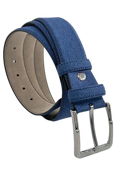 Süzer Deri Κλασική ζώνη από συνθετικό δέρμα Navy Blue Suede ραμμένη 4 cm - 7400-805