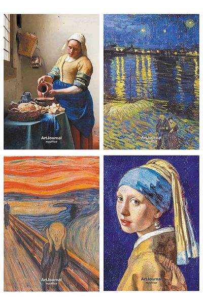 myoffice Σετ σημειωματάριων Art Journal 4 τεμαχίων - Α5 |   Ριγέ |   96 Σελίδες | Ράψιμο με σύρμα