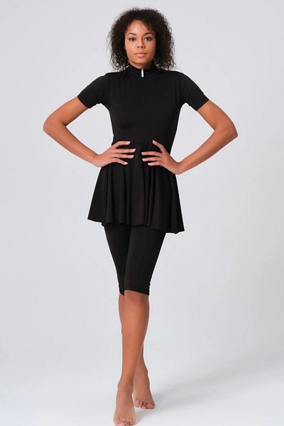 Bordomix 23722 Women's Black Flared Skirt Short Sleeve Semi Covered Swimsuit