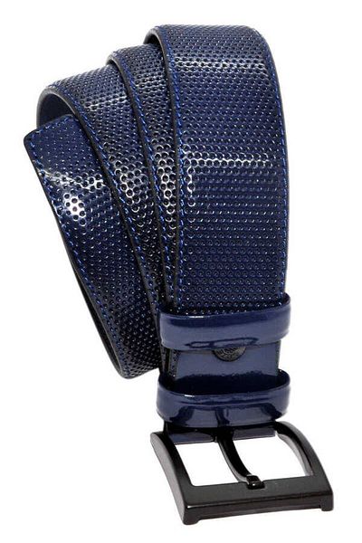 Süzer Deri Navy Blue λουστρίνι με μοτίβο από συνθετικό δέρμα 4 cm Κλασική ζώνη - 7495-68-21m