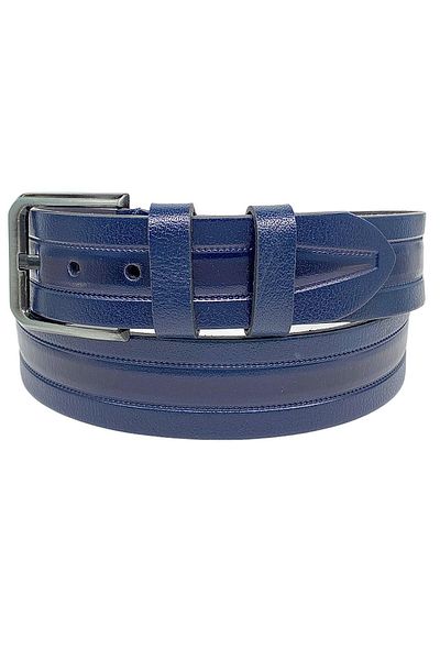 Süzer Deri Navy Blue Genuine Leather Patterned Model 4.5 cm Sport Denim Belt - 505-61