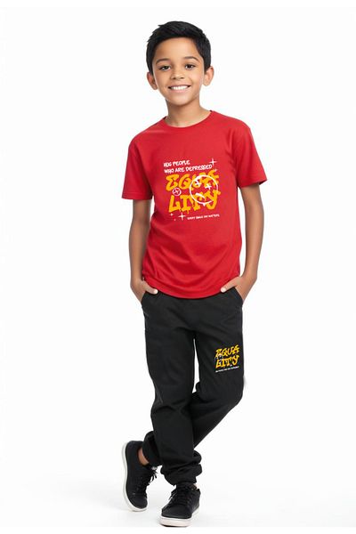 FYK KİDS Boy's Hug People Written Top-Bottom Suit