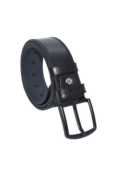 Süzer Deri Black Faux Leather Double Stitched Model 4.5 cm Sport Belt - 4500-11