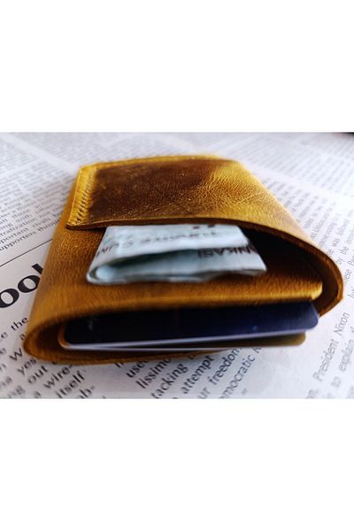 Mahfuz Crazy Hors Genuine Leather Purely Handmade Minimalist Wallet Card Holder 9.5X7 cm Yp9