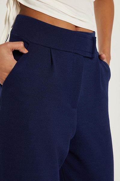 Tudors Women's Relax Fit Relaxed Cut Wide Leg Navy Blue Trousers with Pockets