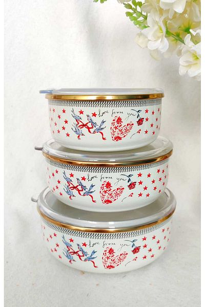 EBRULİEMAYE Love for You Enamel Triple Storage Set 14-16-18 cm