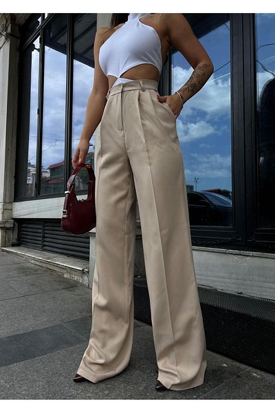 sunfyre Women's Pleated High Waist Fabric Palazzo Pants