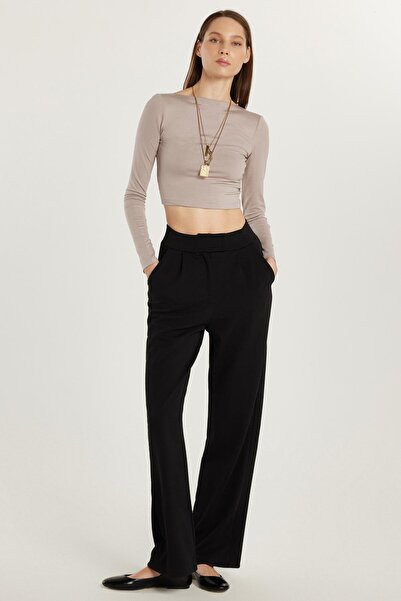 Tudors Kadın Relax Fit Rahat Kesim Cepli Geniş Paça Siyah Pantolon