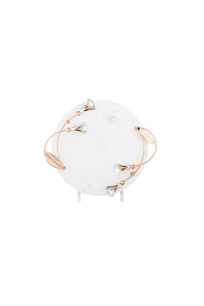 Dania Tray made of natural marble with golden metal side handles - Lily design, size 25 cm