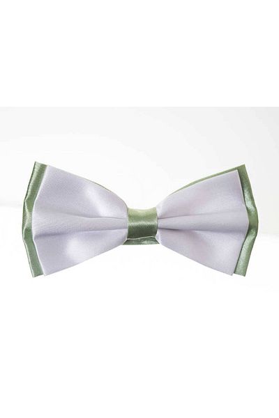 Gaffy Papion alb din satin - cu garnitură verde, Gp-804