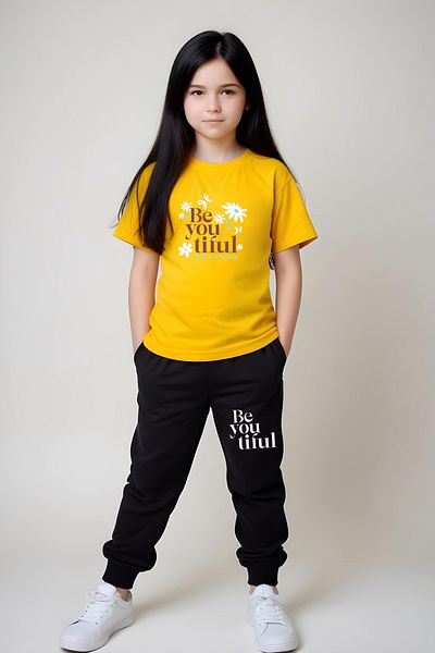 FYK KİDS Girl Be You Tiful Printed Bottom-Top Suit