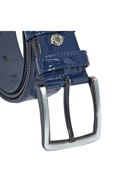 Süzer Deri Синій шкірозамінник зі швами 4 см. Класичний ремінь - 7400-95
