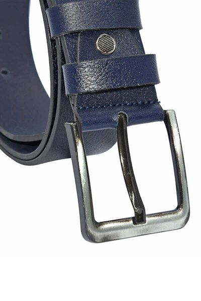 Süzer Deri Navy Blue Genuine Leather Sports Belt 4.5 Cm, Single Layer Buffalo Leather - 505-Düz-21S