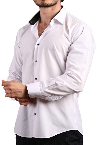Dicotto Cămașă pentru bărbați, guler alb, neagră, slim fit, slim fit, cu mânecă lungă, culoare uni - 152-1 /151