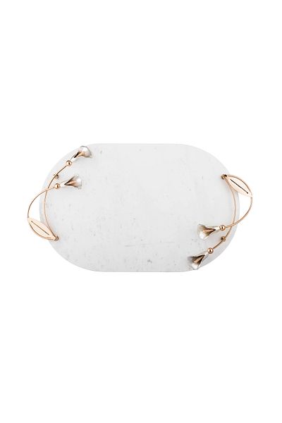 Dania Tray and Serving Plate - Natural Marble with Golden Metal Side Handles