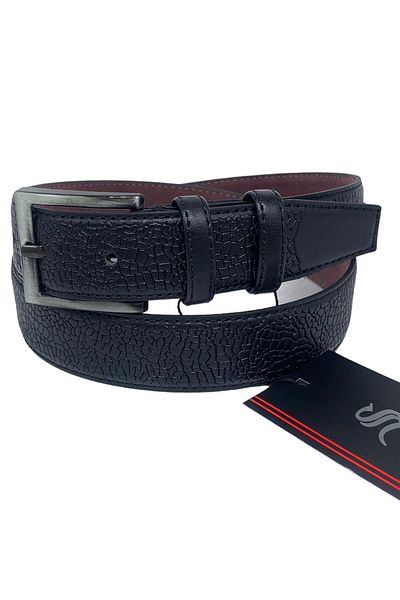 Süzer Deri Black Child Size Faux Leather Vein Patterned Model 3 cm Classic Belt - G63-23TM