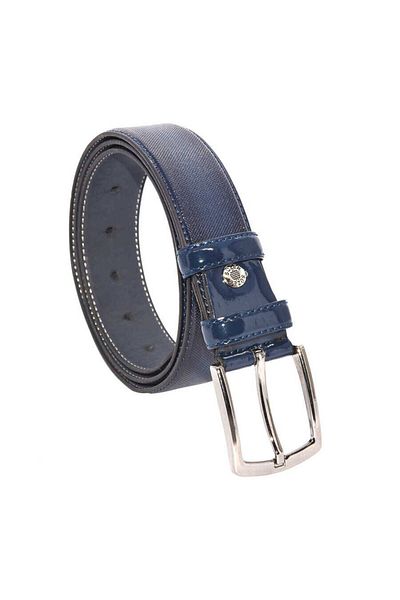 Süzer Deri Navy Blue Patent Leather Faux Leather Patterned 3.5 cm Classic Belt - 8005-80