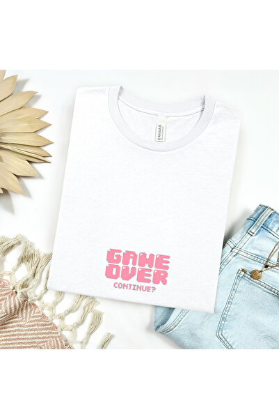 GHAND تي شيرت GAME OVER Continue مطبوع للجنسين ذو مقاس عادي