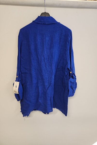della moor Women's Cobalt Blue Italian Tassel Detailed Linen Jacket