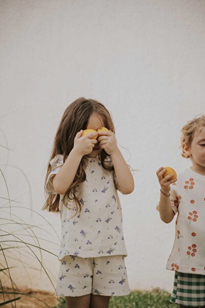 Kirazkids Blueberry Patterned 100% Cotton Girls Summer Set