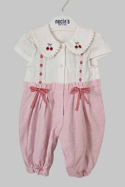 GüneşIşığı Baby Girl Cherry Detail 100% Cotton Volesdir Jumpsuit with Slopet