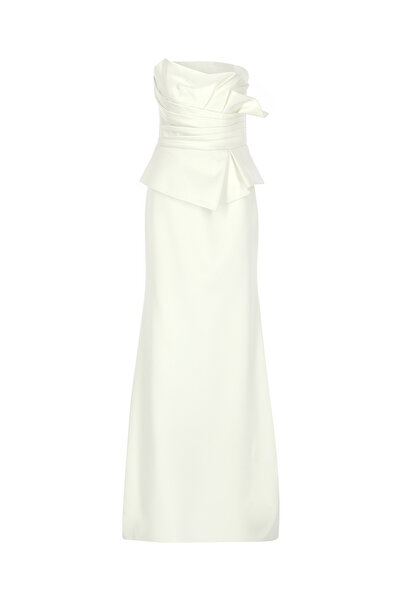 cercis Straplez Drapeli Bel Detaylı Uzun Abiye Elbise