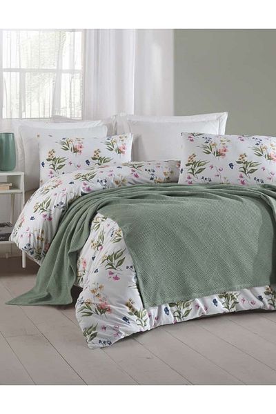 KÜBRAHOME'S Masterpiece Zigzag Cotton 7 Piece Pique Duvet Cover Set Green