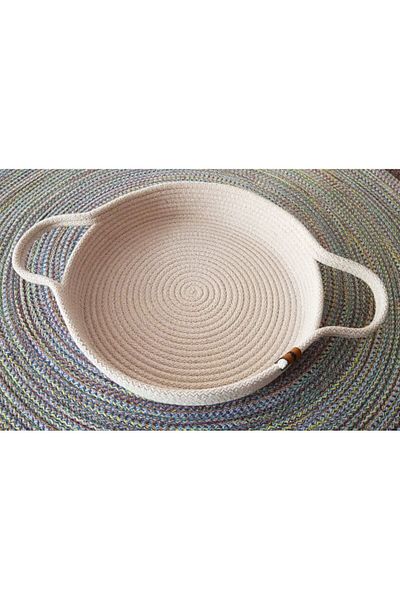 Life For You Decorative Tray Basket Knitted Organizer Organizer 28cm Cream Bathroom Kitchen