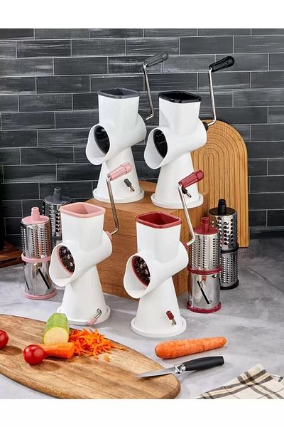 Cooker Red Rotary Grater with 3 Heads – Multifunctional Kitchen Tool