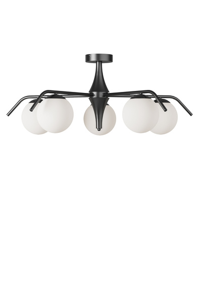 avizade Orlena Modern 5’li Küre Avize Siyah Metal Beyaz Cam Minimalist Aydınlatma