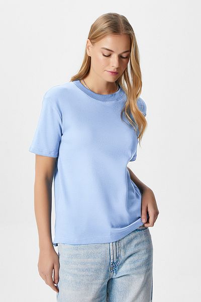 Ritnice Tricou de damă Rise Decorative Guler Tok Texture 100% bumbac albastru deschis