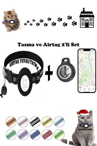 TEKNETSTORE Cat Collar with Tracker and Airtag Slot Set of 2 Ios Compatible Neck Collar Gps