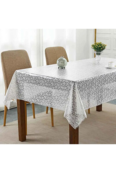 Blue Home White Rose Lace Look Wipeable Easy Clean Liquid Proof Pvc Table Cloth