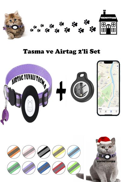 TEKNETSTORE Cat Collar with Tracker and Airtag Slot Set of 2 Ios Compatible Neck Collar Gps