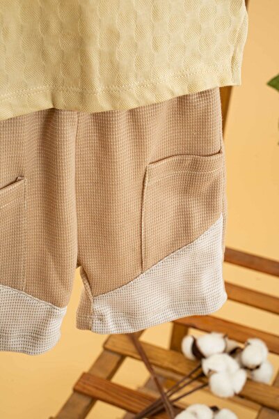 bombe Baby Kids Girls Boys Beige Cotton Shorts 2-Piece Set Trend Fashion Bottom Top Set
