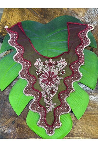 Gönülden Tasarım BORDO NAKIŞ İŞLEME YAKA DİKİŞ APLİKE 46X29 CM