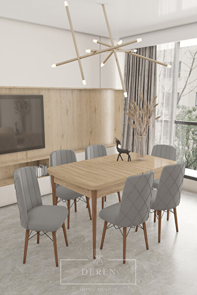 DEREN HOME Astera Serisi 80X130 Açılır Masa +6 Adet Gri Baby Face Silinebilir...