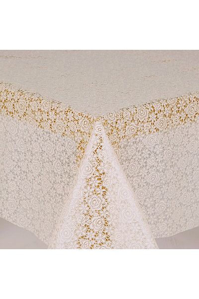 Blue Home White Rose Lace Look Wipeable Easy Clean Liquid Proof Pvc Table Cloth