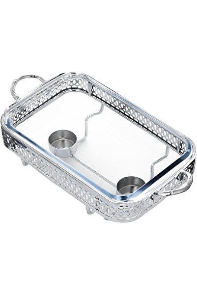 ALSAIF Rectangular Serving Buffet From , Transparent Glass Dish – Stainless Steel Lid, Chrome