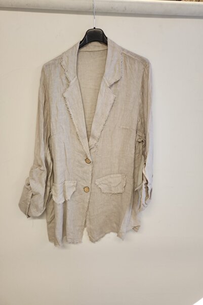della moor Women's Beige Italian Tassel Detailed Linen Jacket