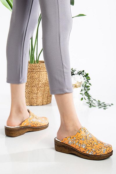 Dr. Mitra Wooden Look Women's Sabo Slippers 666 Orange