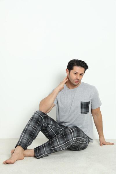 CALİA Men's Summer Short Sleeve Pajama Set with Pockets 100% Cotton New Seasonn