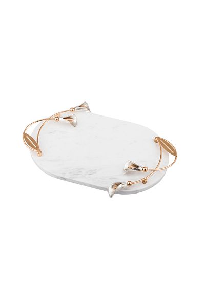 Dania tray and dish made of natural marble with golden metal side handles - 32*20 cm size