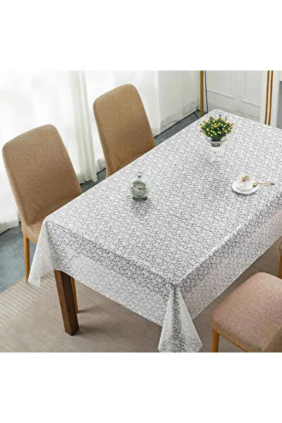 Blue Home White Rose Lace Look Wipeable Easy Clean Liquid Proof Pvc Table Cloth